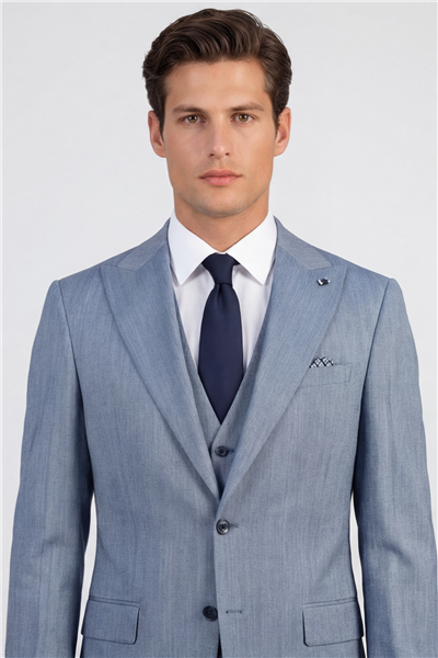 Giotelli Erkek Lacivert Dar Kesim Slim Fit Viskon 6 Drop Yelekli Takım Elbise