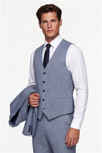 Giotelli Erkek Lacivert Dar Kesim Slim Fit Viskon 6 Drop Yelekli Takım Elbise