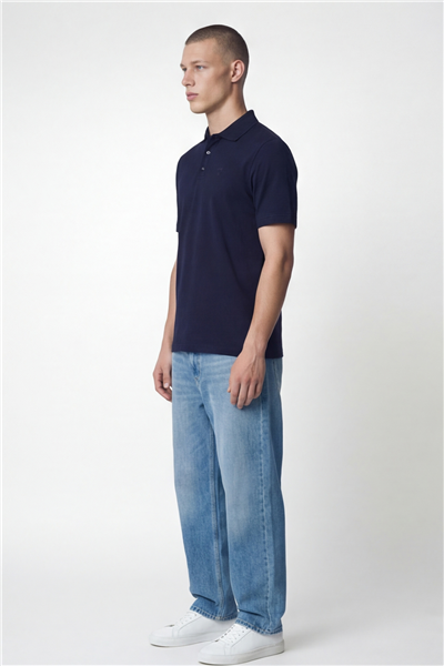 Giotelli Erkek Lacivert Dar Kesim Slim Fit %100 Pamuk Kısa Kollu Düğmeli Polo Yaka Tişört