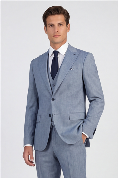 Giotelli Erkek Lacivert Dar Kesim Slim Fit Viskon 6 Drop Yelekli Takım Elbise