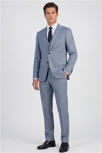 Giotelli Erkek Lacivert Dar Kesim Slim Fit Viskon 6 Drop Yelekli Takım Elbise