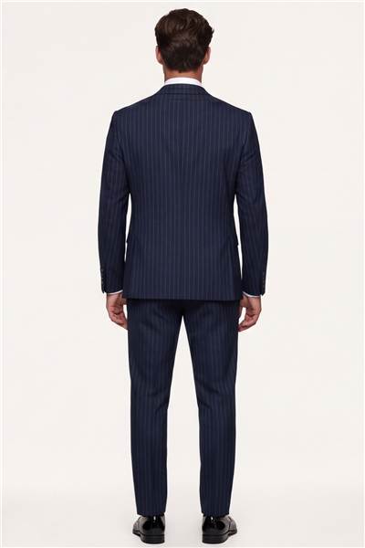 Giotelli Erkek Lacivert Dar Kesim Slim Fit Viskon Çizgili Yan Cep Normal Bel 6 Drop Takım Elbise