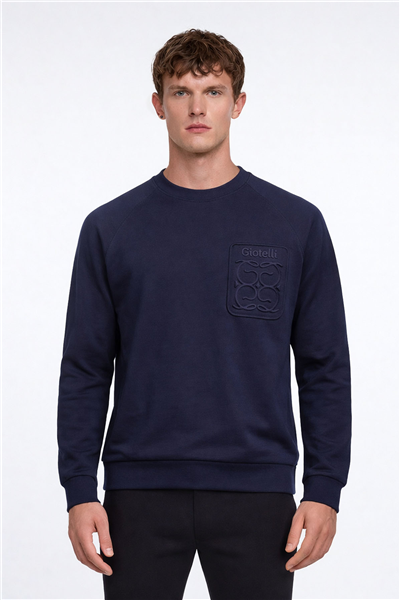 Giotelli Erkek Lacivert Normal Kesim Regular Fit %100 Pamuk Örme Bisiklet Yaka Sweatshirt