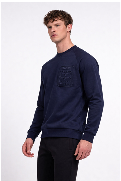 Giotelli Erkek Lacivert Normal Kesim Regular Fit %100 Pamuk Örme Bisiklet Yaka Sweatshirt