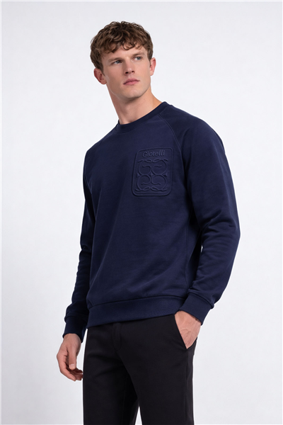Giotelli Erkek Lacivert Normal Kesim Regular Fit %100 Pamuk Örme Bisiklet Yaka Sweatshirt