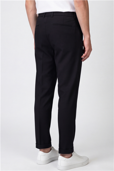 Giotelli Erkek Siyah Dar Kesim Slim Fit Viskon Dokuma Yan Cep Bağcıklı Bel Pantolon