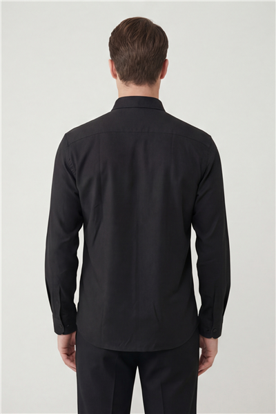 Giotelli Erkek Siyah Dar Kesim Slim Fit Dokuma Klasik Yaka Gömlek