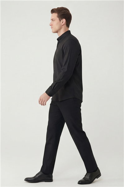 Giotelli Erkek Siyah Dar Kesim Slim Fit Dokuma Klasik Yaka Gömlek
