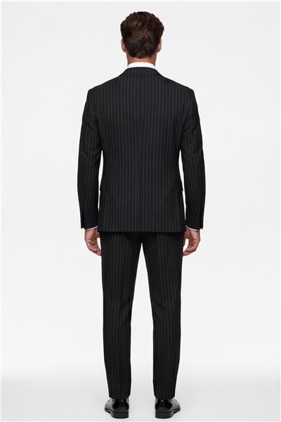 Giotelli Erkek Siyah Dar Kesim Slim Fit Viskon Çizgili Yan Cep Normal Bel 6 Drop Takım Elbise