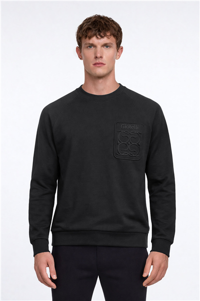 Giotelli Erkek Siyah Normal Kesim Regular Fit %100 Pamuk Örme Bisiklet Yaka Sweatshirt