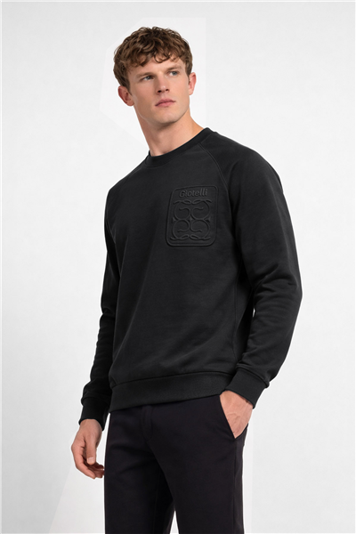 Giotelli Erkek Siyah Normal Kesim Regular Fit %100 Pamuk Örme Bisiklet Yaka Sweatshirt