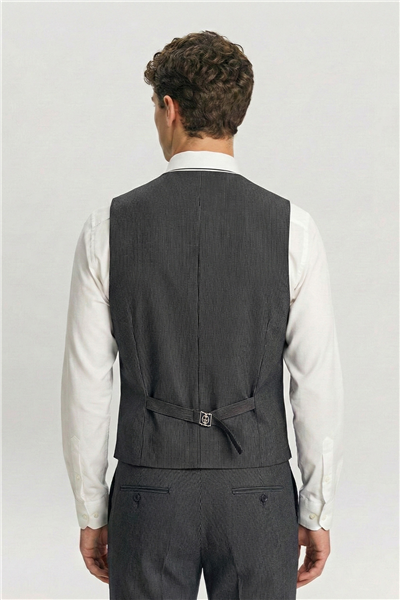 Giotelli Erkek Siyah Dar Kesim Slim Fit Viskon Çizgili Mono Yaka Çift Yırtmaçlı Tam Astarlı 6 Drop Yelekli Takım Elbise