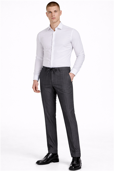Giotelli Erkek Antrasit Dar Kesim Slim Fit Viskon Çizgili Klasik Pantolon