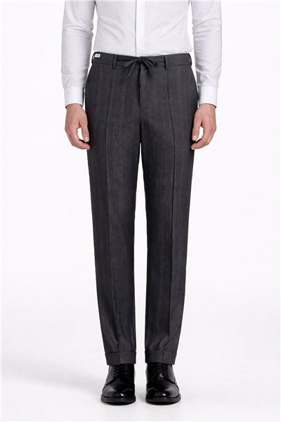 Giotelli Erkek Antrasit Dar Kesim Slim Fit Viskon Çizgili Klasik Pantolon
