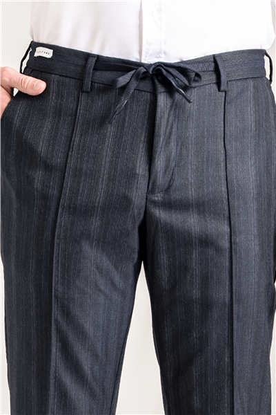 Giotelli Erkek Antrasit Dar Kesim Slim Fit Viskon Çizgili Klasik Pantolon