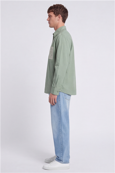 Giotelli Erkek Yeşil Normal Kesim Regular Fit Dokuma Uzun Kollu Gömlek Yaka Çıtçıt Düğme Gömlek