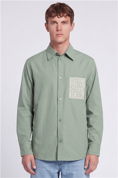 Giotelli Erkek Yeşil Normal Kesim Regular Fit Dokuma Uzun Kollu Gömlek Yaka Çıtçıt Düğme Gömlek