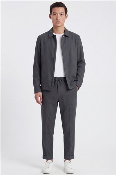 Giotelli Erkek Gri Dar Kesim Slim Fit Yünlü Dokuma 6 Drop Spor Takım Elbise