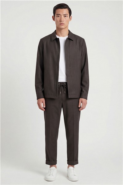Giotelli Erkek Kahve Dar Kesim Slim Fit Yünlü Dokuma 6 Drop Spor Takım Elbise