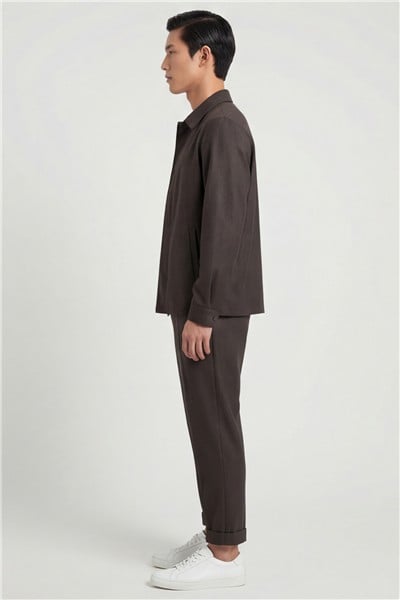 Giotelli Erkek Kahve Dar Kesim Slim Fit Yünlü Dokuma 6 Drop Spor Takım Elbise