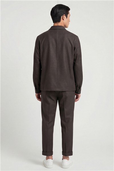 Giotelli Erkek Kahve Dar Kesim Slim Fit Yünlü Dokuma 6 Drop Spor Takım Elbise