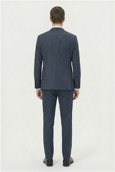 Giotelli Erkek Lacivert Roma Kalıp Çizgili Sivri Yaka 6 Drop Astarsız Standart Boy Ceket