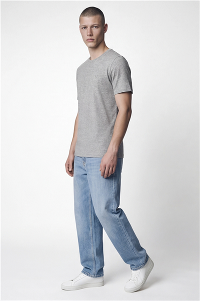 Giotelli Erkek Gri Dar Kesim Slim Fit %100 Pamuk Bisiklet Yaka Tişört