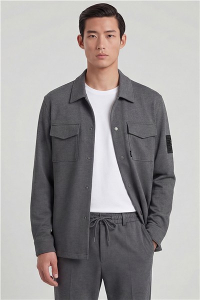 Giotelli Erkek Gri Dar Kesim Slim Fit Viskon Dokuma Bomber Ceketli Takım