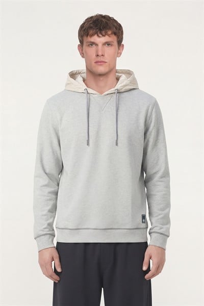 Giotelli Erkek Gri Melanj Normal Kesim Regular Fit Pamuklu Kapüşonlu Yaka Sweatshirt