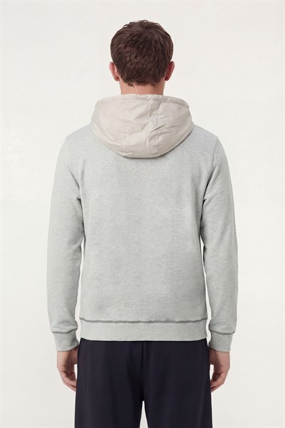 Giotelli Erkek Gri Melanj Normal Kesim Regular Fit Pamuklu Kapüşonlu Yaka Sweatshirt