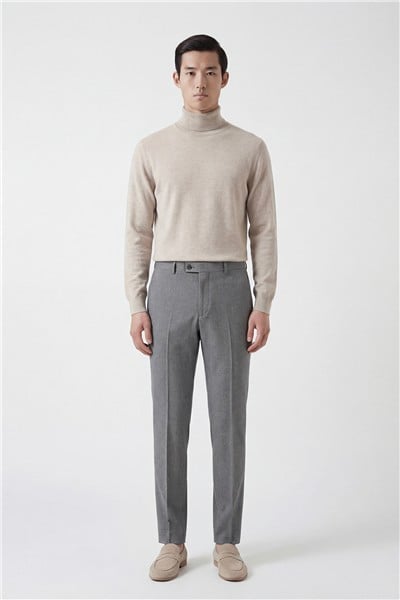 Giotelli Erkek Gri  Dar Kesim Slim Fit Viskon Dokuma Yan Cep Pantolon