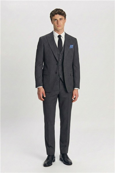 Giotelli Erkek Gri Dar Kesim Slim Fit Viskon 8 Drop Klasik Takım Elbise