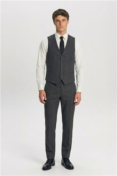 Giotelli Erkek Gri Dar Kesim Slim Fit Viskon 8 Drop Klasik Takım Elbise