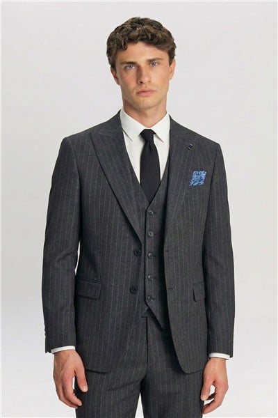 Giotelli Erkek Gri Dar Kesim Slim Fit Viskon 8 Drop Klasik Takım Elbise