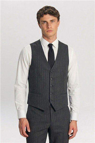 Giotelli Erkek Gri Dar Kesim Slim Fit Viskon 8 Drop Klasik Takım Elbise