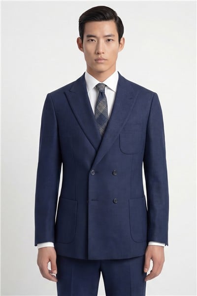 Giotelli Erkek İndigo Dar Kesim Slim Fit Viskon Düz Sivri Yaka Fleto Kapaklı Cep Çift Yırtmaçlı Klasik Paça Tam Astarlı 6 Drop Takım Elbise