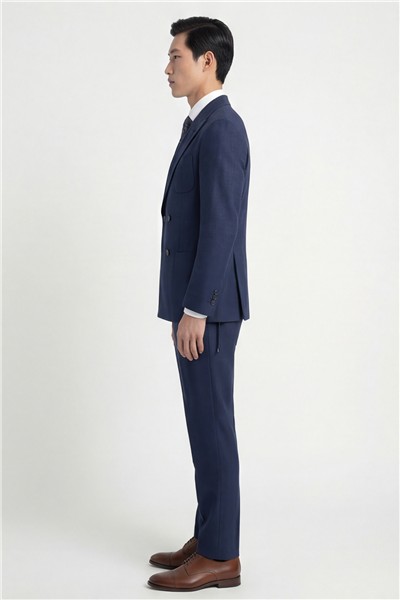 Giotelli Erkek İndigo Dar Kesim Slim Fit Viskon Düz Sivri Yaka Fleto Kapaklı Cep Çift Yırtmaçlı Klasik Paça Tam Astarlı 6 Drop Takım Elbise