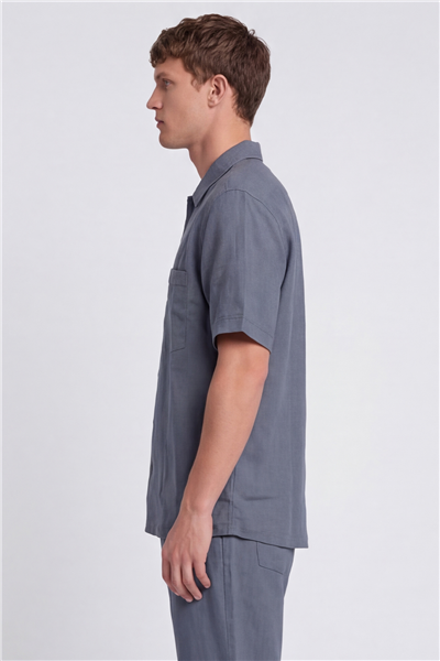 Giotelli Erkek İndigo Normal Kesim Regular Fit Pamuklu Dokuma Lastikli Bel Kamp Yaka Takım Elbise