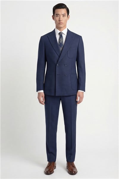 Giotelli Erkek İndigo Dar Kesim Slim Fit Viskon Düz Sivri Yaka Fleto Kapaklı Cep Çift Yırtmaçlı Klasik Paça Tam Astarlı 6 Drop Takım Elbise