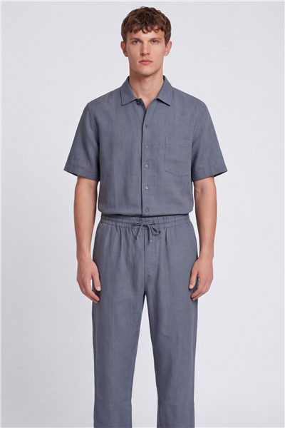 Giotelli Erkek İndigo Normal Kesim Regular Fit Pamuklu Dokuma Lastikli Bel Kamp Yaka Takım Elbise