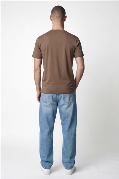Giotelli Erkek Kahve Dar Kesim Slim Fit %100 Pamuk Bisiklet Yaka Tişört