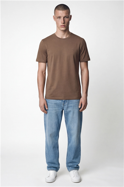 Giotelli Erkek Kahve Dar Kesim Slim Fit %100 Pamuk Bisiklet Yaka Tişört
