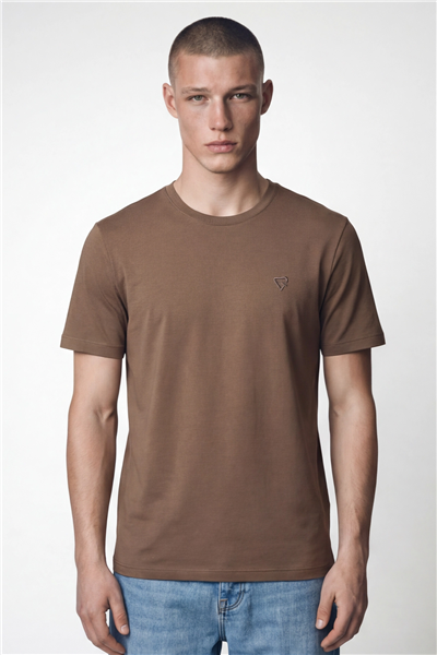 Giotelli Erkek Kahve Dar Kesim Slim Fit %100 Pamuk Bisiklet Yaka Tişört