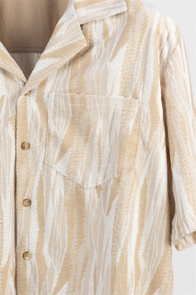 Giotelli Erkek Kahve-Gri Normal Kesim Regular Fit Viskon Dokuma Yan Cep Lastikli Bel Şortlu Takım