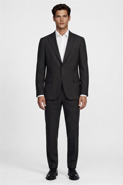 Giotelli Erkek Kahve Dar Kesim Slim Fit Viskon Dokuma Çizgili 4 Drop Takım Elbise