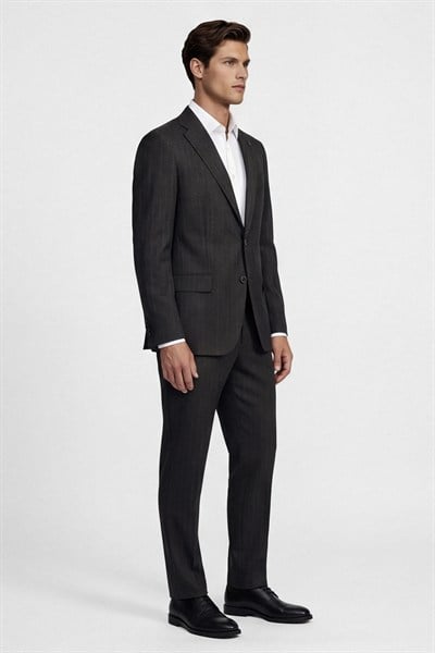 Giotelli Erkek Kahve Dar Kesim Slim Fit Viskon Dokuma Çizgili 4 Drop Takım Elbise
