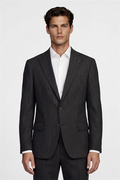 Giotelli Erkek Kahve Dar Kesim Slim Fit Viskon Dokuma Çizgili 4 Drop Takım Elbise