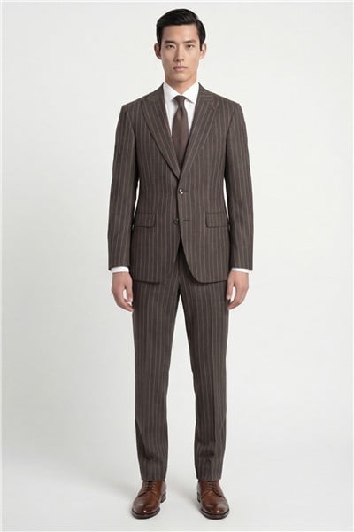 Giotelli Erkek Kahve Dar Kesim Slim Fit Viskon Dokuma Normal Bel 6 Drop Klasik Takım Elbise