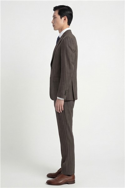 Giotelli Erkek Kahve Dar Kesim Slim Fit Viskon Dokuma Normal Bel 6 Drop Klasik Takım Elbise
