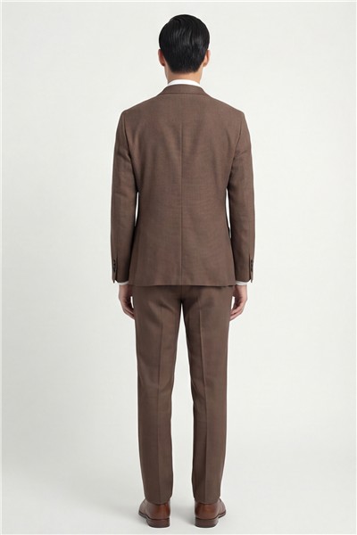 Giotelli Erkek Kahve Dar Kesim Slim Fit Pamuklu Mono Yaka Torba Cep Çift Yırtmaçlı Klasik Paça Yarım Astarlı 6 Drop Takım Elbise